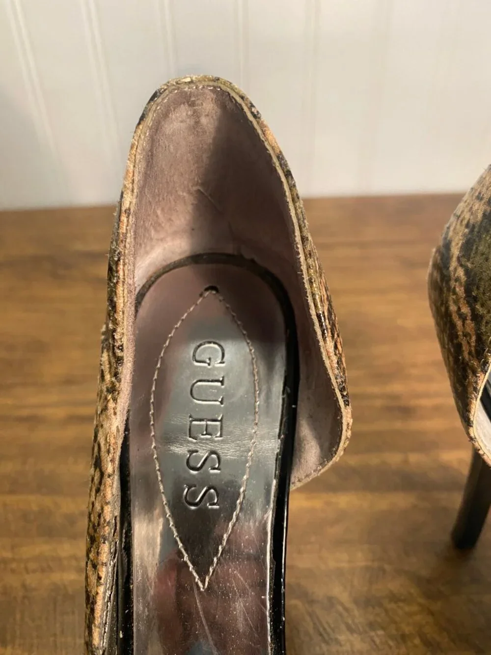 GUESS - Locklyn Snakeskin Animal Print Peep Toe Stiletto Heels - Size 6M